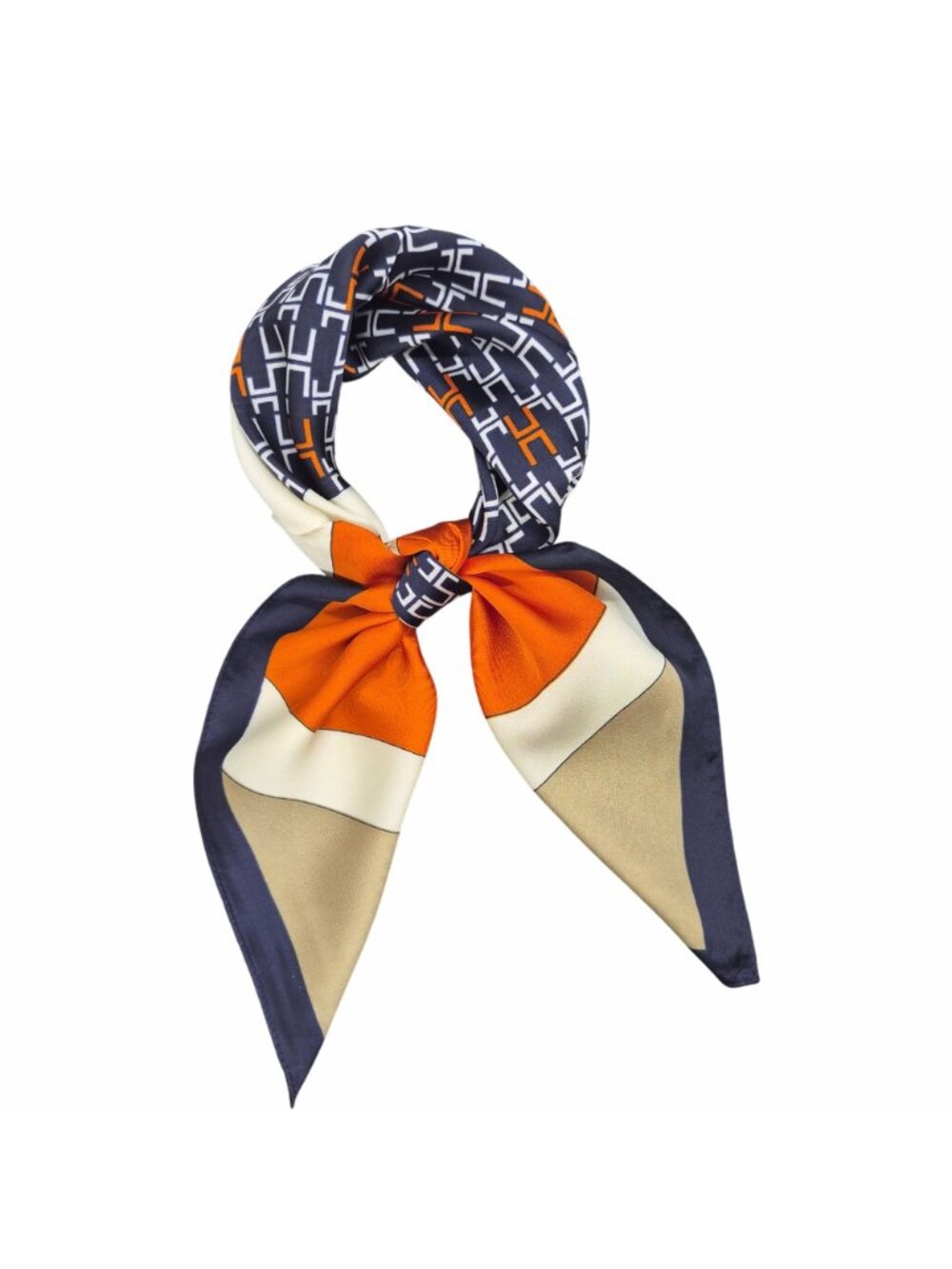 ✨Luxurious Elegant Bandana Square Scarf Silky Soft Satin Soft ORANGE Geometric✨ - Picture 3 of 5